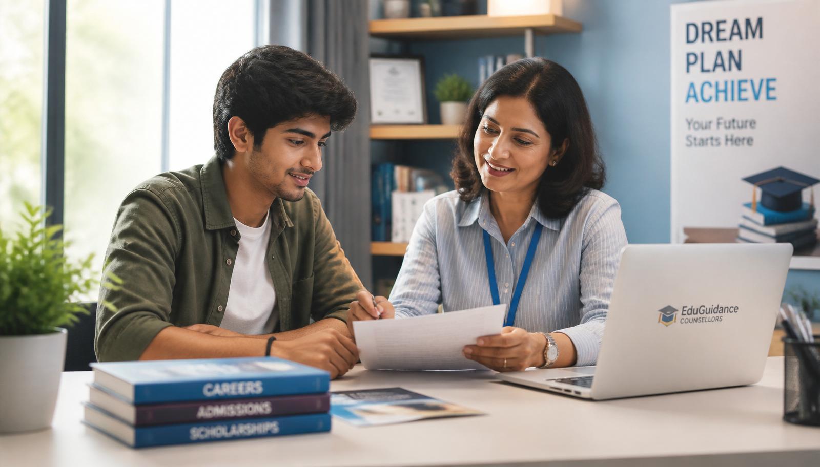 Education counsellor guiding a student through the admission process