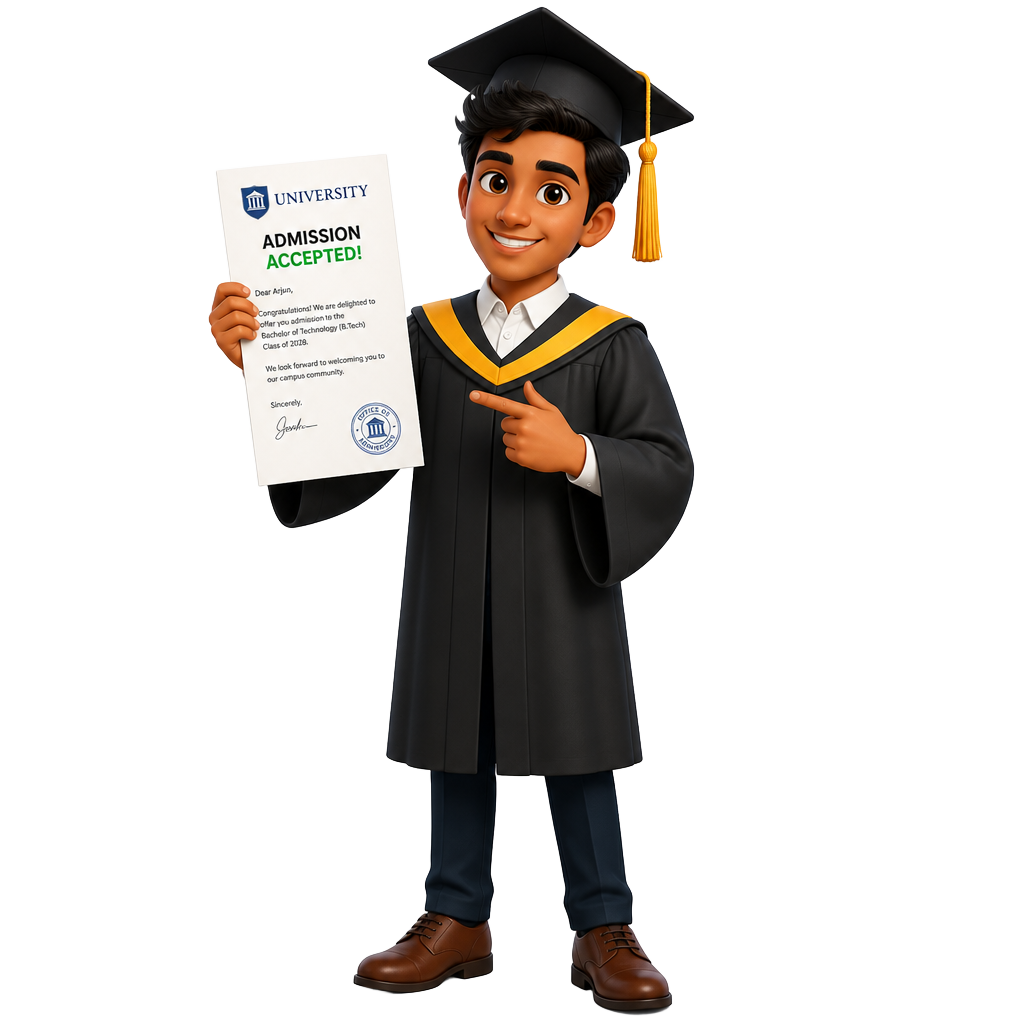 Graduate student holding an admission acceptance letter